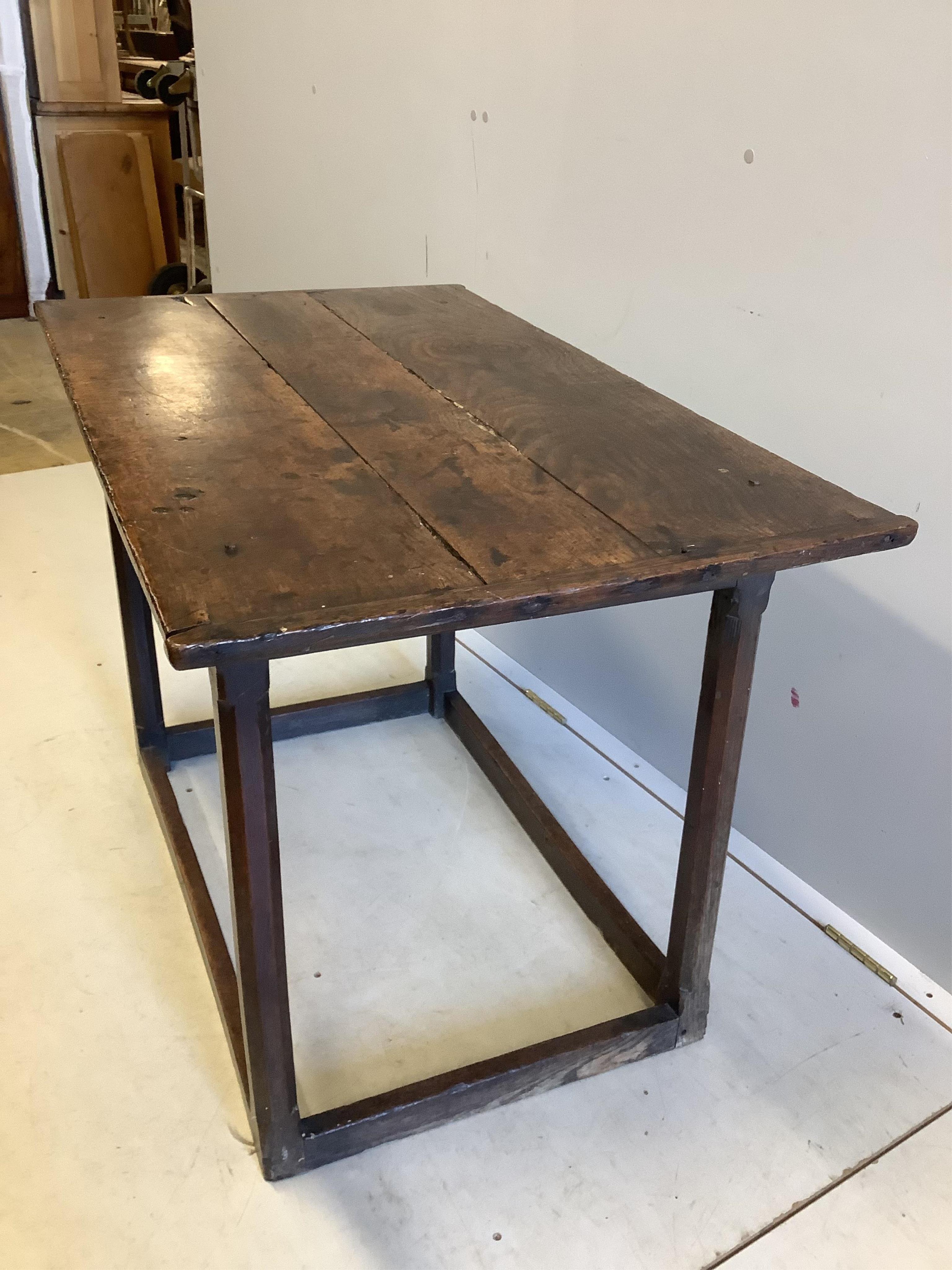 A 17th century and later rectangular oak side table, width 101cm, depth 60cm, height 68cm. Condition - fair